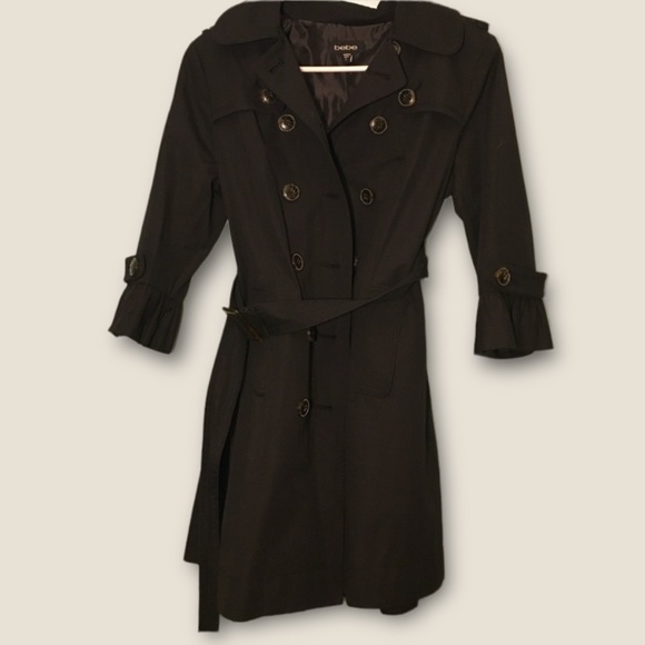 bebe Jackets & Blazers - Bebe 3/4 ruffle sleeve black trench/raincoat